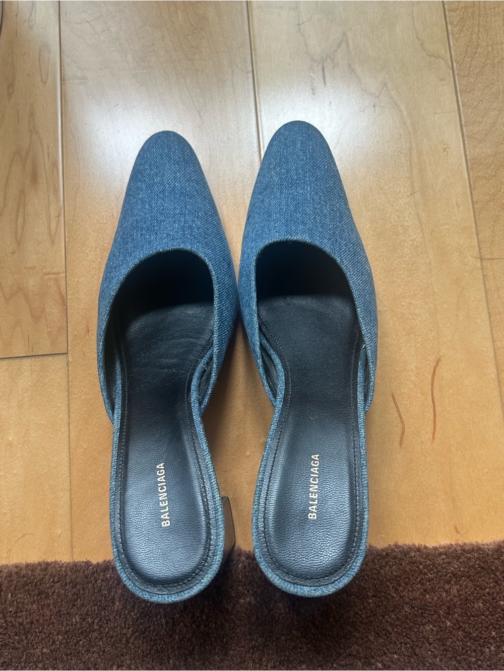 Balenciaga Denim Blue Pointed Slip-On Mules